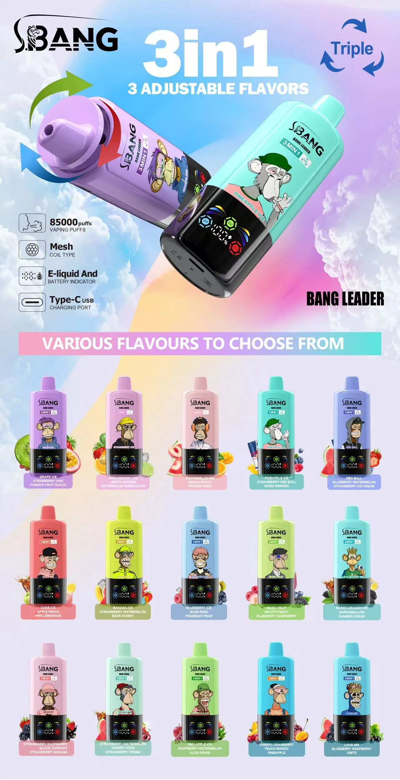 Bang Leader 85K 3-in-1 使い捨てベイプ - VapeJP Shop