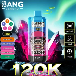 Bang Legend 120K 5-in-1 使い捨てベイプ 本体とパッケージ正面